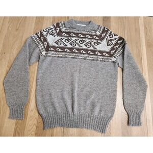Alpaca Wool Sweater Mens L Nordic‎ Fair Isle Chunky Grandpa Beige Brown Fotrama